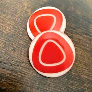 Vintage Bold Red & White Circular Graphic Earrings